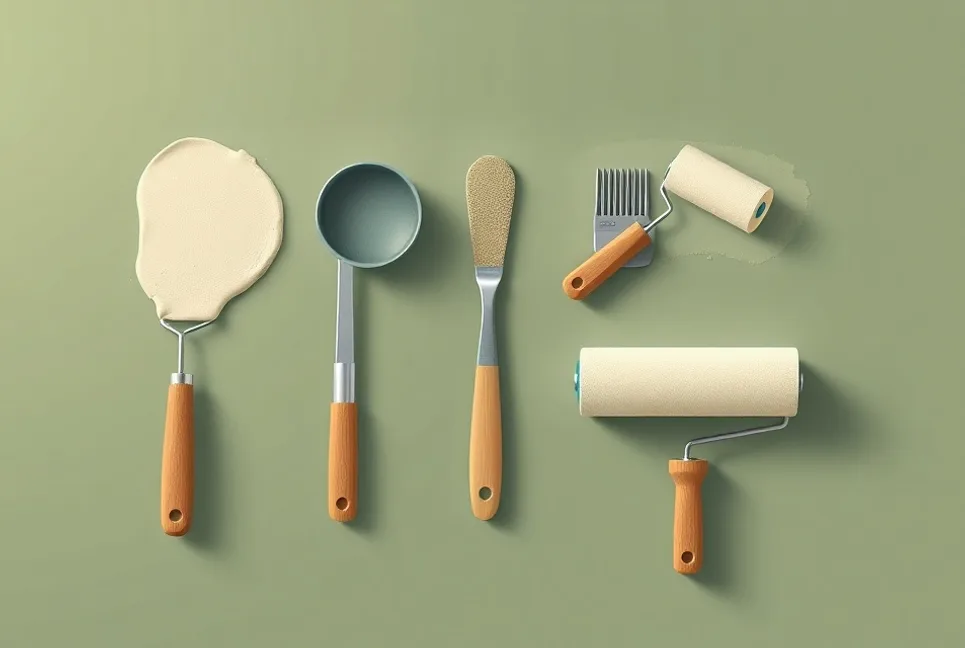 Outils de peinture disposés dans l'ordre des étapes du chantier