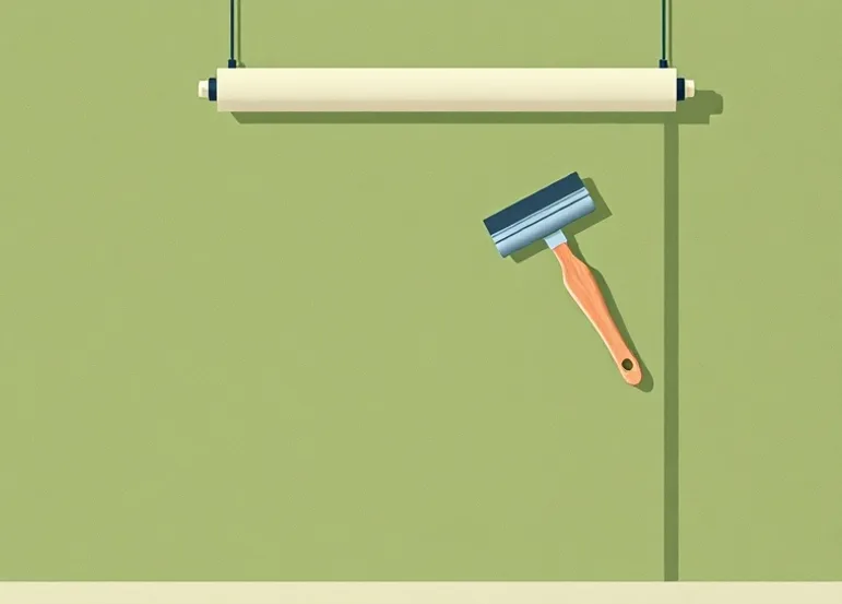 Pose de papier peint, rouleau et brosse à maroufler
